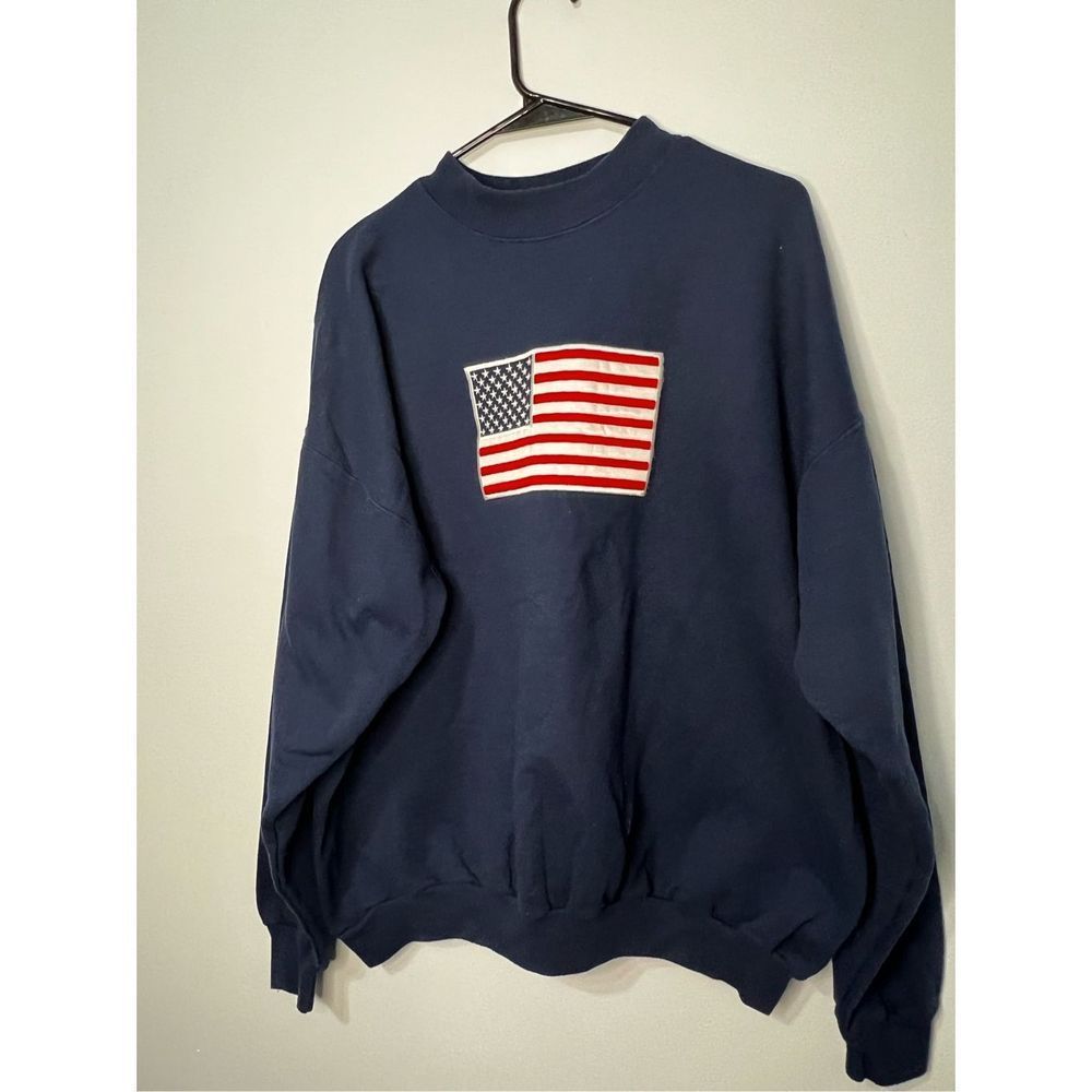 Vintage American Flag Navy Sweatshirt Fourth of July Size XL
